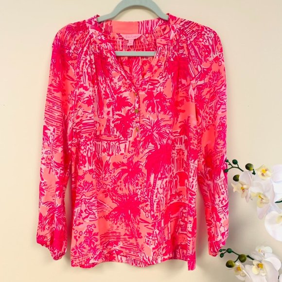 Lilly Pulitzer Tops - Lilly Pulitzer Elsa Silk Top in Beach Street Whales Print